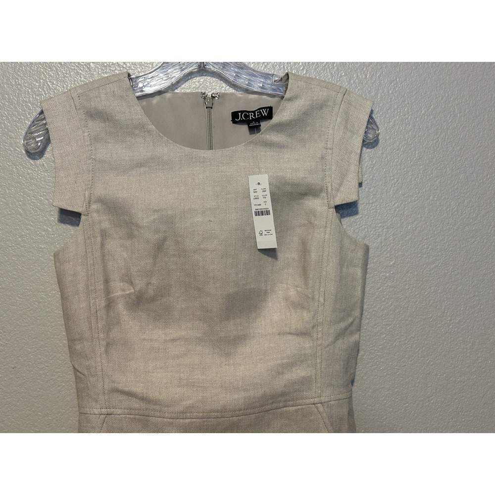 NWT  J.CREW Resume Sheath Dress sz.0 Flax Beige Stretch‎ Linen Cap Sleeve L6602 - Picture 6 of 9